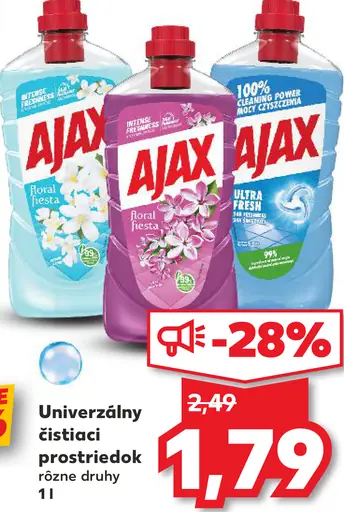 Ajax univerzálny čistiaci prostriedok rôzne druhy