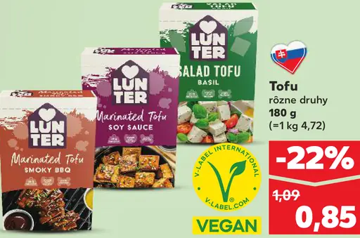 Lunter Marinovaný tofu na gril; Lunter Marinovaný tofu soy sauce; Lunter Salát tofu basil
