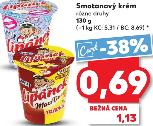 Lipánek smotanový krém vanilka; Lipánek smotanový krém marhuľa; Lipánek smotanový krém tradičný