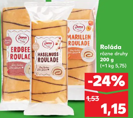 Jomo roláda jahodová; Jomo roláda lieskovooriešková; Jomo roláda marhuľová