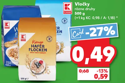 K-Classic Ovsené vločky rôzne druhy