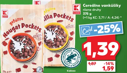 K-Classic Gefüllte Nougat Pockets plnené cereálne vankúšiky s nugátovou náplňou