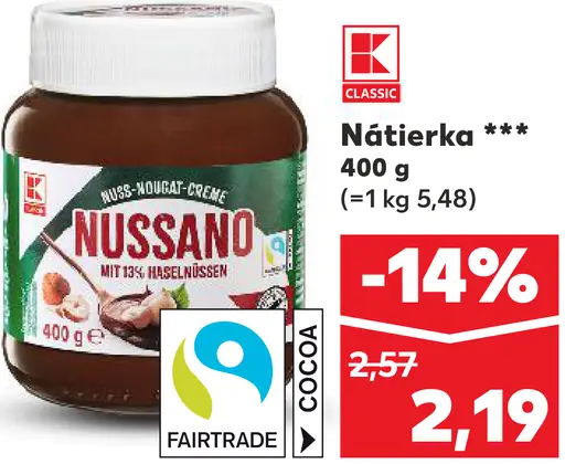 K-Classic Nátierka Nussano lieskovoorieškový krém s kakaom