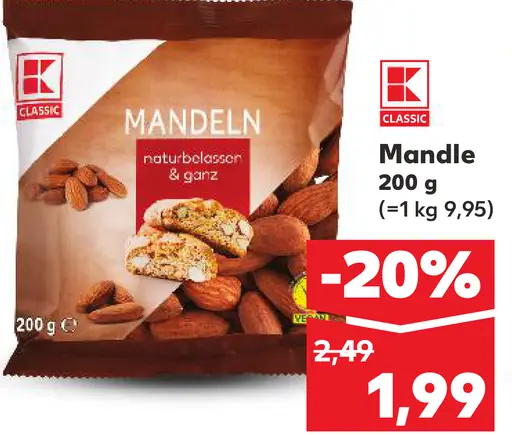 K-Classic Mandle naturál blanšírované a pražené