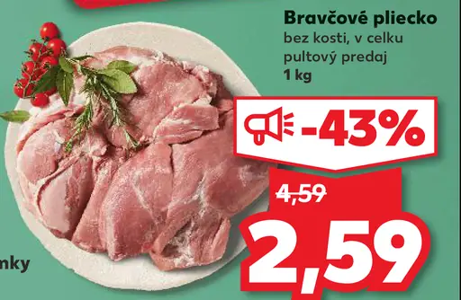 Bravčové plecko bez kosti vcelku pultový predaj