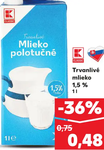 K-Classic Polotučné mlieko 1,5 %