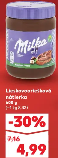 Milka Lieskovooriešková nátierka