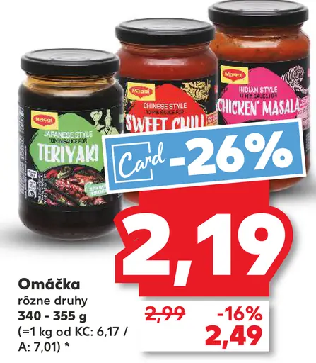 Kikkoman omáčka teriyaki / sweet chilli / chicken masala