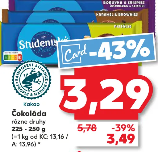 Studentská kakaová čokoláda rôzne druhy