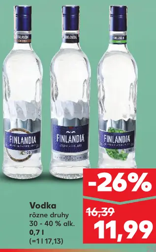 Finlandia vodka rôzne druhy 30–40 % alk.
