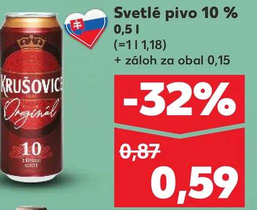 Krušovice Originál svetlé pivo 10 % plechovka