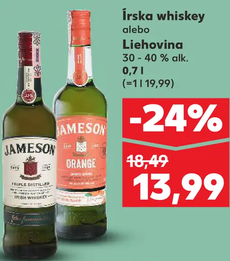 Írska whiskey alebo liehovina 30–40 % alk.