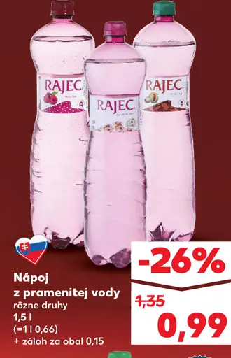 Rajec nápoj z pramenitej vody rôzne druhy