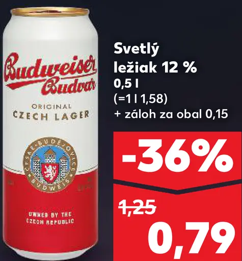 Budweiser Budvar svetlý ležiak 12 % plechovka