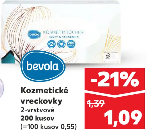 Bevola kozmetické vreckovky 2-vrstvové