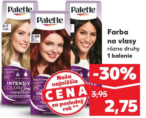 Palette farba na vlasy rôzne druhy