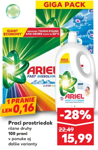 Ariel prací prostriedok rôzne druhy