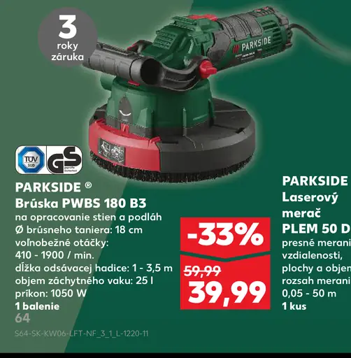 Parkside brúska PWBS 180 B3 na opracovanie stien a podláh