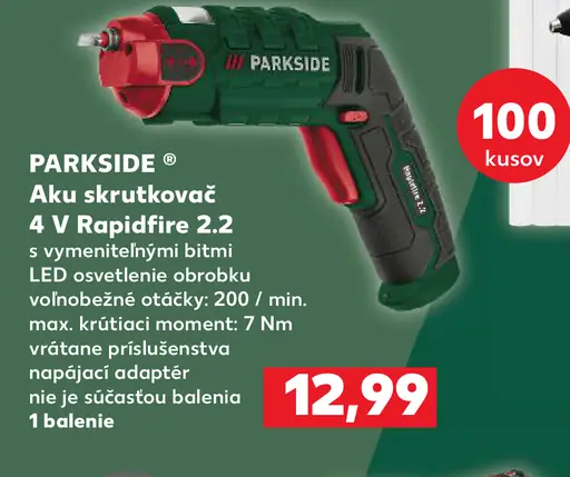 Parkside aku skrutkovač 4 V Rapidfire 2.2