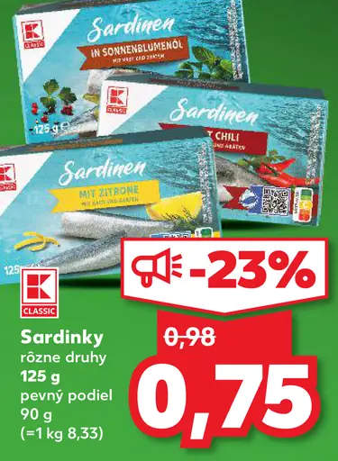 K-Classic sardinky v slnečnicovom oleji rôzne druhy
