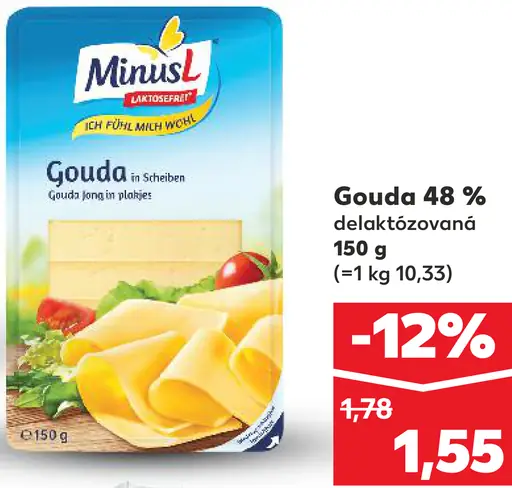Minus L Gouda 48 % plátkový syr bez laktózy