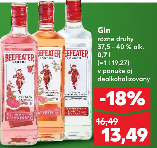 Beefeater Gin rôzne druhy 37,5 – 40 % alk.