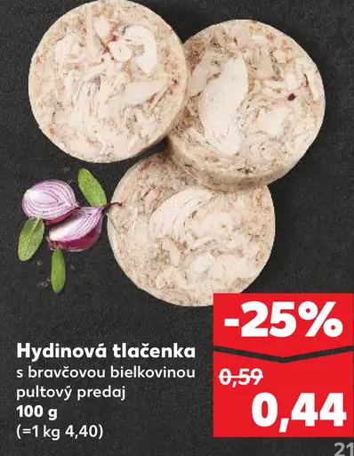 Hydinová tlačenka s bravčovou bielkovinou pultový predaj