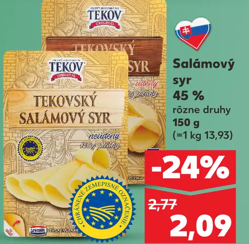 Tekovský Salámový syr 45% rôzne druhy