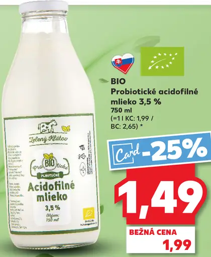 Zelený Kétsko Bio probiotické acidofilné mlieko 3,5 %