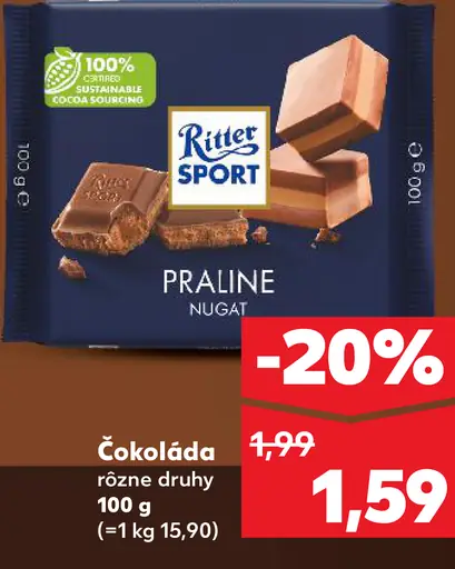 Ritter Sport Praline Nugat čokoláda rôzne druhy
