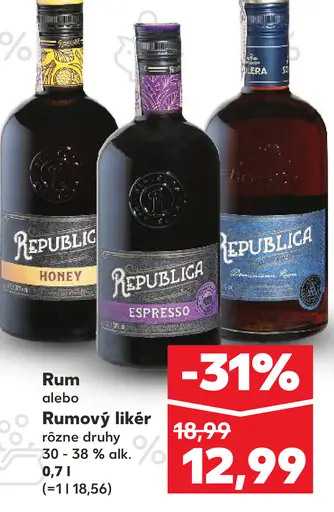 Republica rum alebo rumový likér rôzne druhy 30 – 38 %