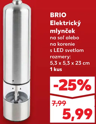 BRIO Elektrický mlynček na soľ alebo na korenie s LED svetlom