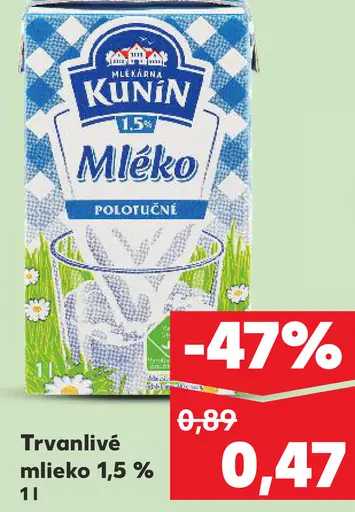Kunín Mlieko polotučné 1,5 %