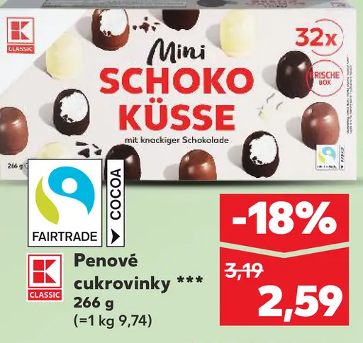 K-Classic Mini Schoko Küsse penové cukrovinky v čokoláde