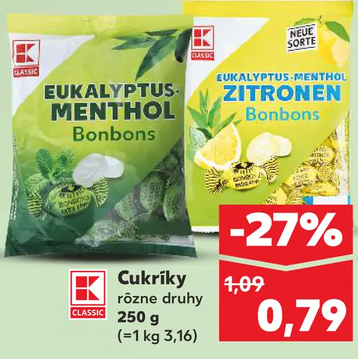 K-Classic eukalyptus menthol bonbóny