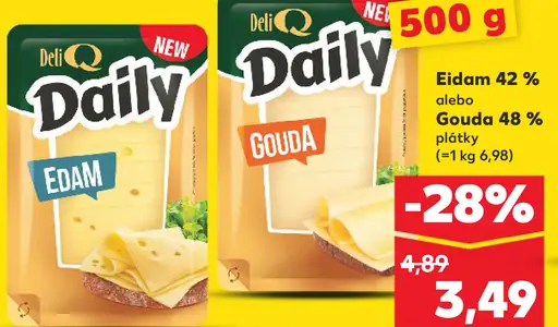 Deli Q Eidam alebo Gouda plátky