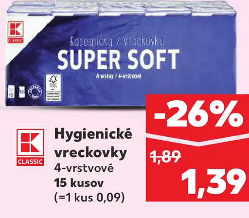 K-Classic Super Soft hygienické vreckovky 4-vrstvové