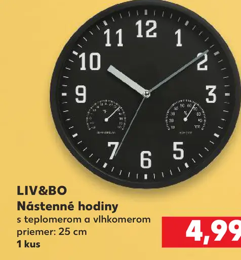 LIV&BO nástenné hodiny s teplomerom a vlhkomerom