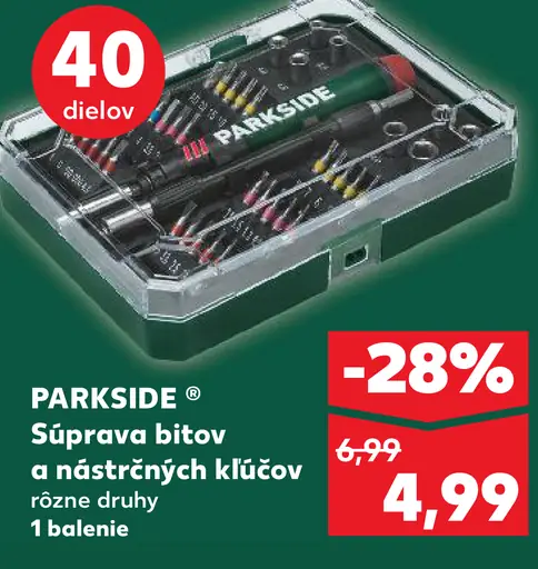 Parkside súprava bitov a nástrčných kľúčov – rôzne druhy, 40 dielov