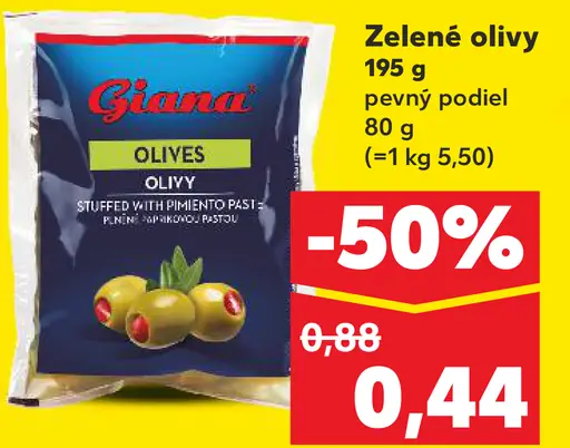 Giana zelené olivy plnené paprikou