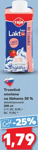 Rajo Lakto free trvanlivá smotana na šľahanie 30 % bez laktózy