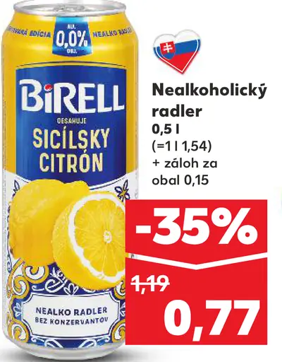 Birell nealkoholický radler Sicílsky citrón
