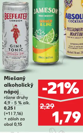 Beefeater miešaný alkoholický nápoj rôzne druhy