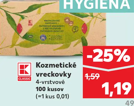 K-Classic kozmetické vreckovky 4-vrstvové