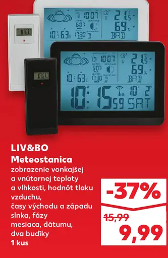 LIV&B8O meteostanica so zobrazením vonkajšej a vnútornej teploty a vlhkosti