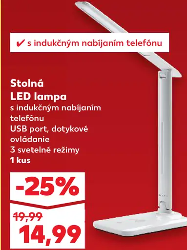 Stolná LED lampa s indukčným nabíjaním telefónu a USB portom