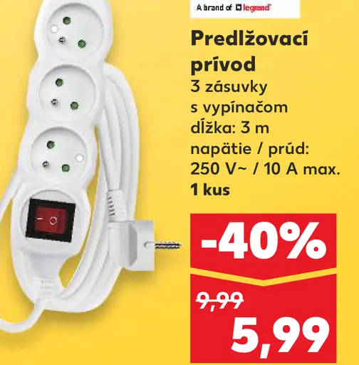 Emos predlžovací prívod so spínačom, 3 zásuvky, 3 m