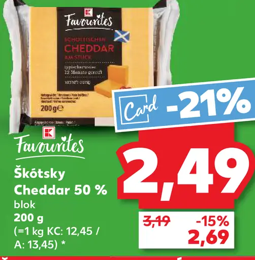 K-Favourites Škótsky Cheddar 50 % blok