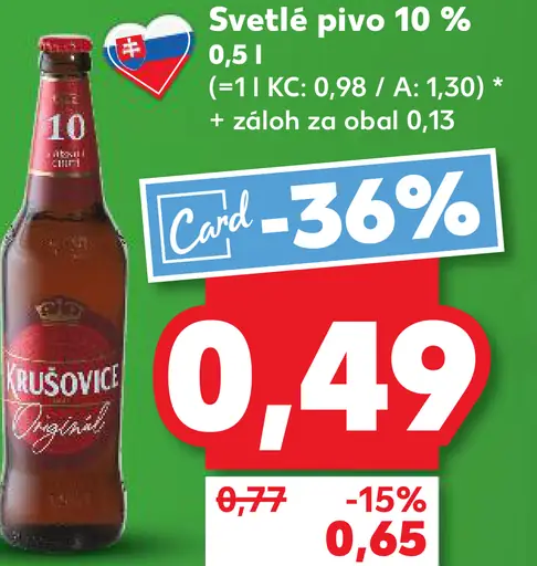 Krušovice svetlé pivo, 10 % plechovka
