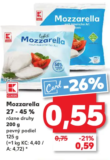 K-Classic Mozzarella syr pevný podiel